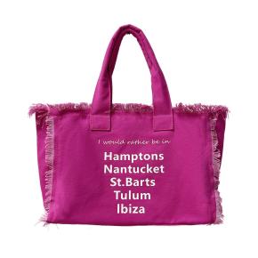  Customize logo canvas handbags large capacity fringe beach bags