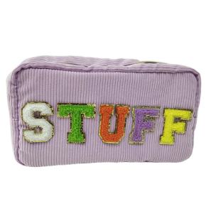 Corduroy Embroidery Letter Cosmetic Bag